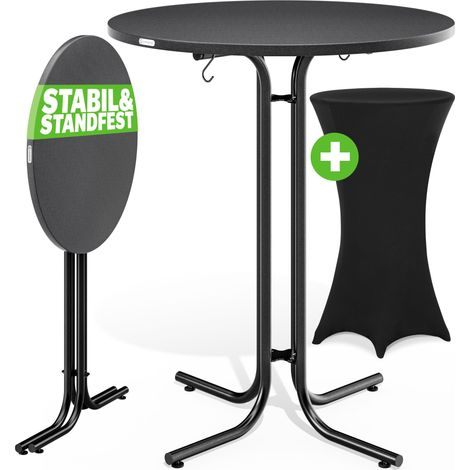 CASARIA® Table haute pliable avec housse mange debout 110 cm bar bistrot jardin 2 crochets inclus intérieur extérieur  Noir