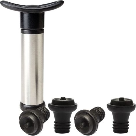 Dispositif pour extraire l'air d'une bouteille ouverte, bouchon pompe à vide en acier inoxydable, lot de cinq bouchons pour vin rouge, kit de conservation sous vide-AquaForge (1/5)