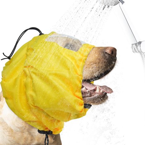 Lot de 2 couvre-oreilles de chien ajustables pour le bain et le toilettage, bonnet de douche imperméable et réutilisable pour la natation et la toilette, maintien sûr et confortable, jaune/bleu/rose (1/5)