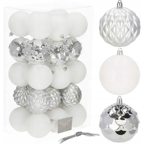 PALLINE PER ALBERO DI NATALE ADDOBBO 30 PZ NATALIZIE 8 CM SET INDESTRUTTIBILI APPENDINI 