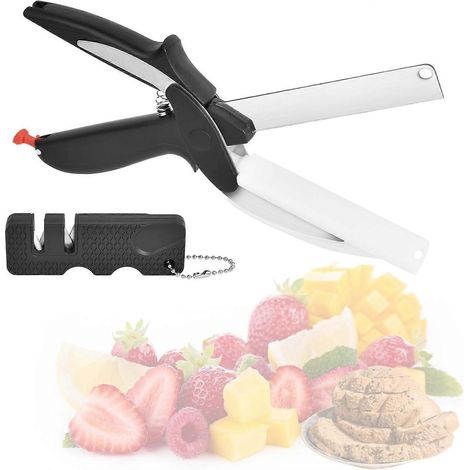 Ciseaux de cuisine 2 en 1 multifonctionnels, poignée TPR ergonomique, lames acier inoxydable, planche découpe plastique ambidextre aliments (1/5)