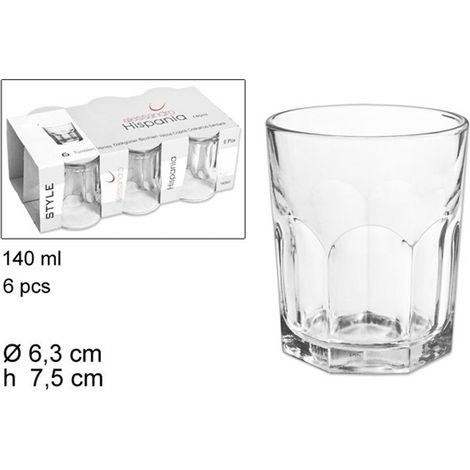 TrAdE Shop Traesio - Set 6 Bicchieri Trasparenti 140ml In Vetro Da Tavola Acqua Bevanda Calda The -
