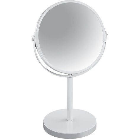 1 Miroir cosmétique double face pivotant 360 degrés grossissement x2 métal blanc salle de bain