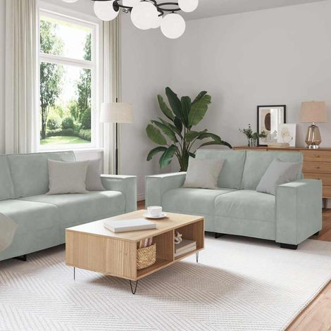 vidaXL Ensemble canapé 2 pcs avec coussins velours gris clair (1/5)
