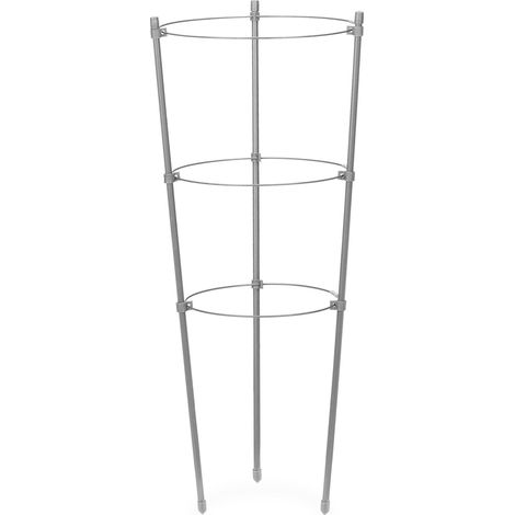 Lot de 4 tuteurs à tomates pour jardin balcon 3 anneaux réglables pratique et pliable en métal gris (1/4)
