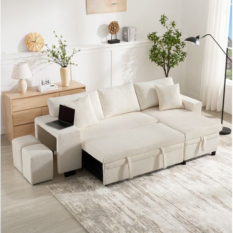 MEUBLIV Ecksofa mit Schlaffunktion 231×131,5×84 cm Beige, USB und Stauraum (1/5)