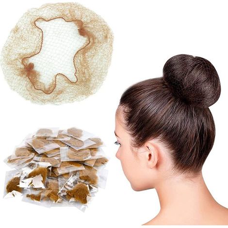 Lot de 50 filets à cheveux invisibles, filets à cheveux élastiques sur les côtés, filets à cheveux pour danseuses de ballet, (1/4)