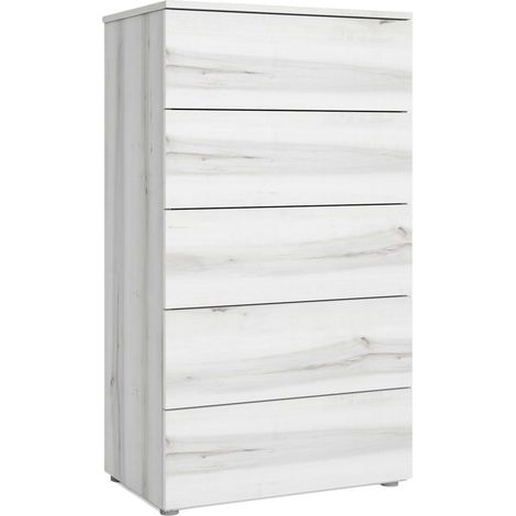 Sinfonier Lyon de Dormitorio Habitación Domitorio Estilo Contemporáneo en Blanco Albo 5 Cajones 62x111x40 cm