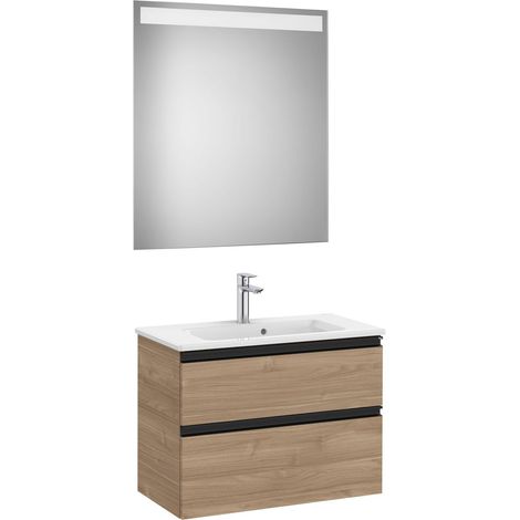 Pack mueble de 2 cajones 700 mm + lavabo + espejo LED THE GAP - ROCA Color: Nogal (1/2)