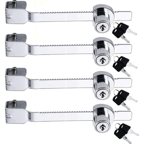 CCYKXA Lot de 4 verrous de scie coulissante avec clé différente serrure verrou vitrine en verre, vivarium, terrarium, vitrine, serrure à cliquet pour porte en verre (argenté)