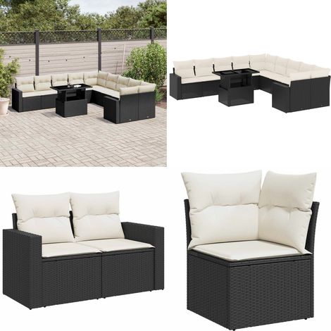 11-tlg. Garten-Sofagarnitur mit Kissen Schwarz Poly Rattan - Gartenmöbel Set - Esszimmergarnitur - Outdoor Möbel - Lounge Garnitur - Rattan Gartenmöbel - Home & Living (1/5)