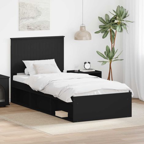 Bettrahmen Schwarz 90 x 200 cm Massives Kiefernholz (1/5)