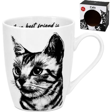 Taza de porcelana con diseño de gato, 350 ml, Reina Isabel, regalo premium para amantes de los gatos. (1/5)