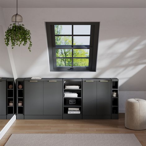 Set di mobili sottotetto Rion, Antracite-oro, 210 cm Set di 5 carcasse armadio profondità 60 cm, Vicco (1/5)