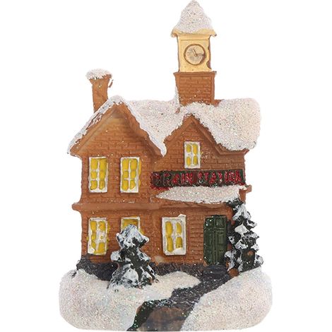 Maison De Village De Noël - Décoration En Résine Avec Lumières Led Blanc Chaud - Fonctionne Sur Piles - 7 x 5 x 10 cm - 1 Pièce (1/5)