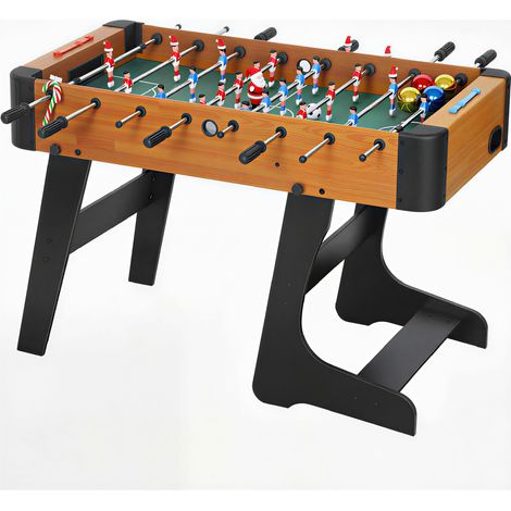 Mesa de futbolín plegable de madera con soporte, 2 pelotas, 22 jugadores, 118 x 107,5 x 78 cm, marrón.