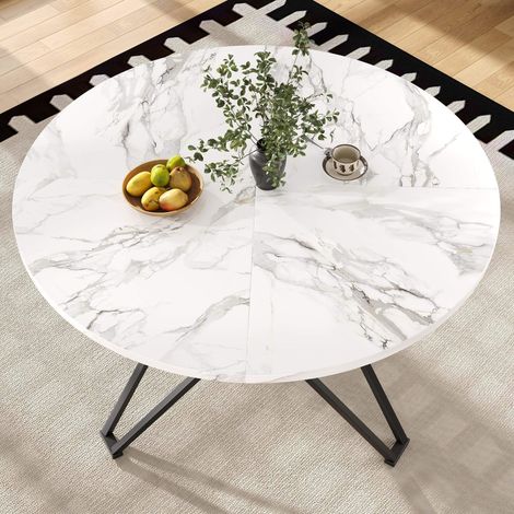 Table à manger ronde – Plateau MDF imitation marbre noir – Pieds métalliques stylisés réglables – Charge max 60 kg – Idéal pour cuisine, salle à manger – 100×100×76 cm (1/5)
