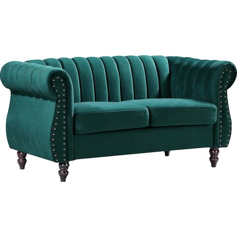 Canapé chesterfield 2 places en velours vert émeraude TRUMBO (1/3)