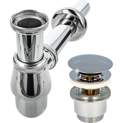tecuro Siphon mit Pop Up Ablaufventil verchromt - Universal Set für Waschtisch / Waschbecken (1/5)