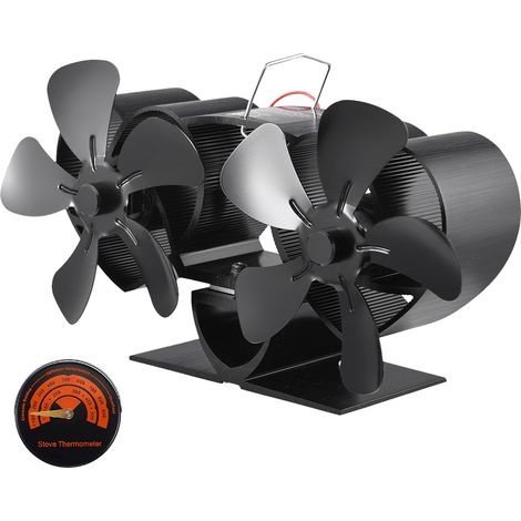 Ventilateur de poêle à double moteur, 10 pales, alimenté par la chaleur, non électrique et silencieux, pour poêle à bois/à granulés/à bûches, noir.
