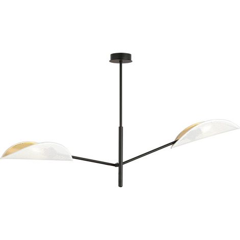Lampada a Sospensione Vene, Acciaio verniciato a polvere, Tessuto, Nero, Bianco, Oro, 102x51x11 cm