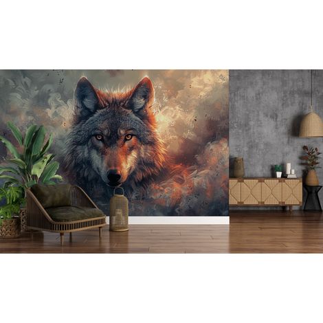 Papier peint animaux - loup mystique dans la brume - 150 x 250 cm (1/2)