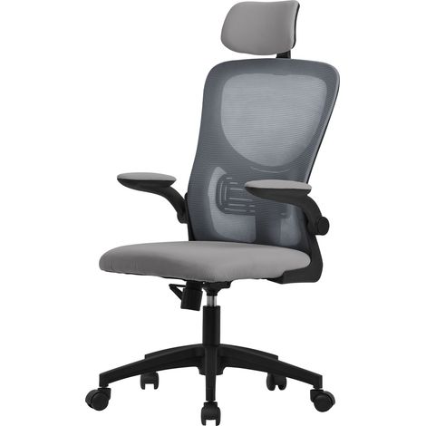 ML-Design Sedia da Ufficio Ergonomica Grigio con Poggiatesta Supporto Lombare e Schienale in Rete Reclinabile Regolabile in Altezza con Braccioli Seduta Imbottita a Schiuma Poltrona Girevole con Ruote