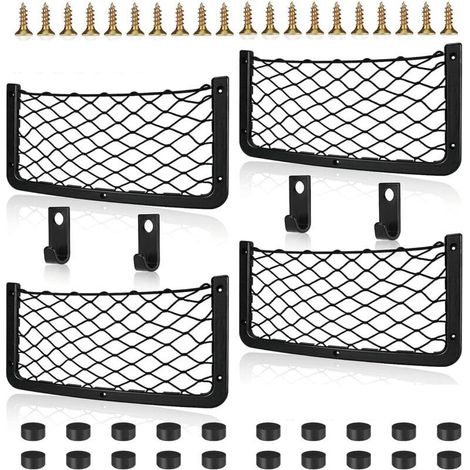 4 pièces Filet Rangement pour Voiture, avec Crochet, Élastique Filet de Rangement de Coffre, 36 18cm, pour Auto, Camping-Cars (1/4)