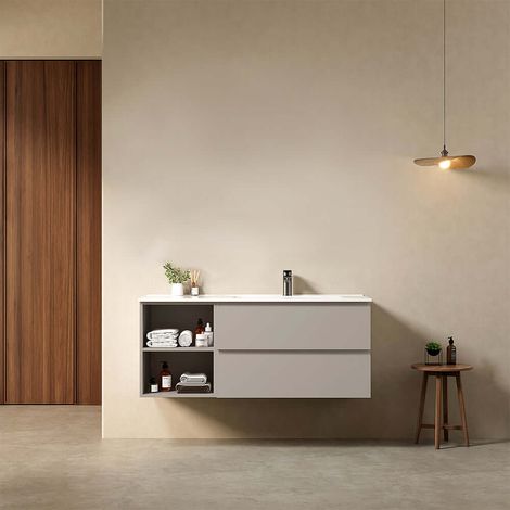 Mobile bagno sospeso 120 cm Grigio Cenere Lavabo a Destra in Ceramica Senza Specchio - Fiji Paint Plus (1/4)