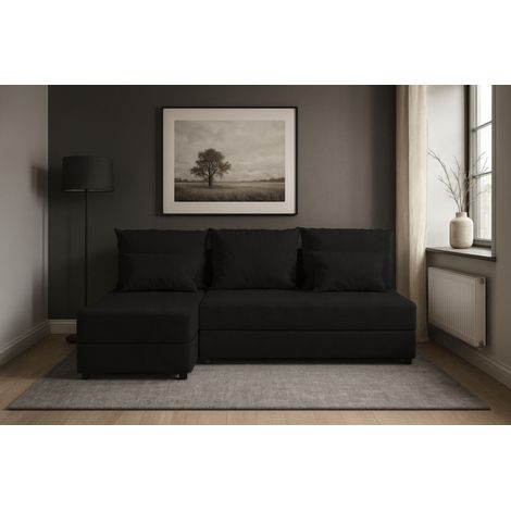 AX LIVING Schwarze Ecksofa Klein mit Schlaffunktion Dolceo L 206 cm