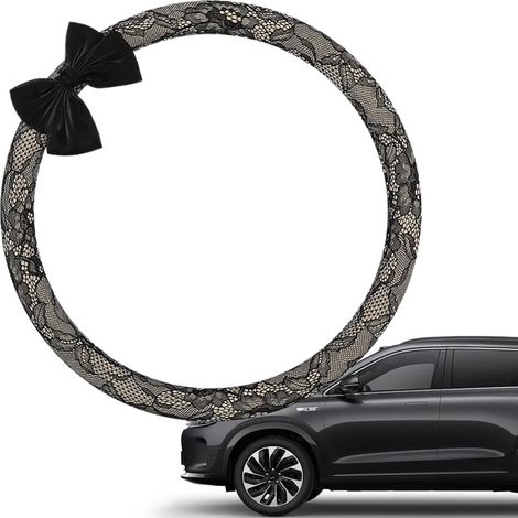 Housse De Volant en Dentelle Design Antidérapant À Nœud 38 cm  Protecteur De Volant Auto Pour Dame Épouse Maman Conductrice Camion Berline SUV Camping-Car Ville Route Autoroute Long (1/5)