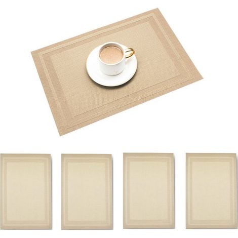 4 piezas, Material tejido resistente al calor, Mantel individual lavable, Antideslizante, resistente a las manchas, interior exterior (beige) (1/5)