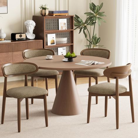 Lot de 4 chaises de Salle à Manger en Bois, Chaise de Salle à Manger Moderne rembourrée en Tissu, chaises latérales pour Cuisine, Chaise de dîner de Style Fermier avec Dossier, Camel (1/5)