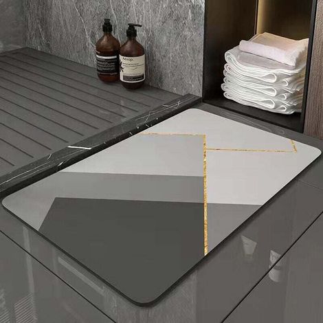 Rutschfeste, saugfähige Badematte, Badezimmermatte, Kieselgur-Mikrofaser, weiche Badematte, schnelltrocknend, Grau, 40 x 60 cm – TRIMEC
