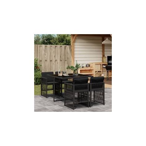Ensemble à manger de jardin coussins 5pcs Noir Résine tressée