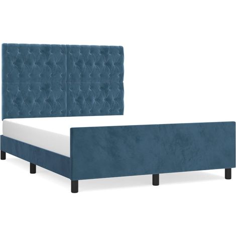 Cadre de lit avec tête de lit Bleu foncé 140x200 Velours (1/5)
