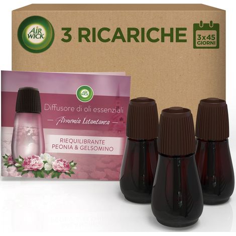 Airwick Ricariche per Diffusore di Oli Essenziali, 3 Ricariche per Profumatore per Ambienti alla Fragranza Peonia e Gelsomino con Oli Essenziali (1/4)