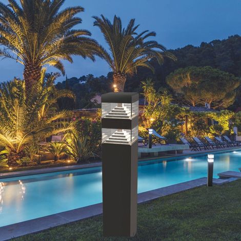 Borne lumineuse pyramide inox 30 LED SMD 8.5W 12V 40cm – IP44 – 1000 lumens – Blanc neutre 4000K – Anthracite – Lumihome