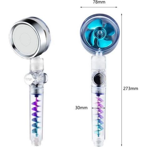 Pommeau de douche universel, Douchette de bain à haute pression, Double douchette turbo Avec turbine à hélice - BLEU (1/4)