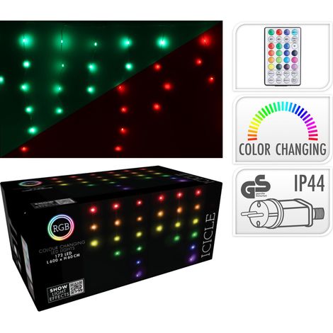 Tenda luminosa a LED RGB, 172 LED, 60x600 cm, multicolore