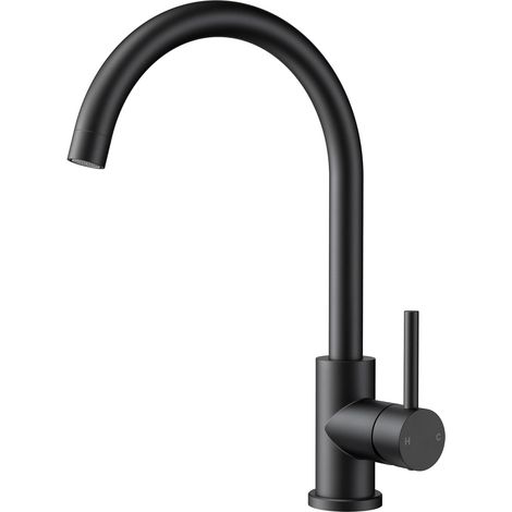 1 Robinet Cuisine, Pivotant 360°, Acier Inoxydable, Monocommande, Noir Mat, Pour Évier (1/5)