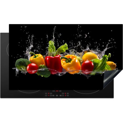 Induction Hob Protector Bell bell pepper - Water - Vegetable - Black 91.6x52.7 cm