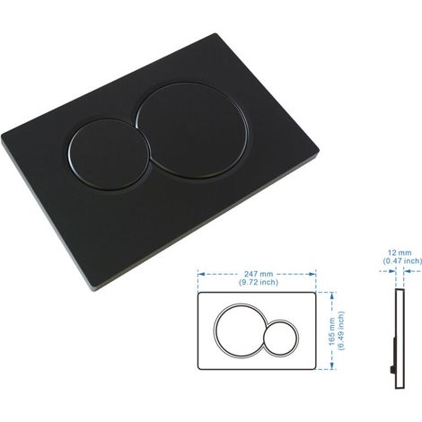 Plaque de commande double touche compatible Geberit Sigma 20, design élégant noir, dimensions 247x165mm, finition mate (1/4)