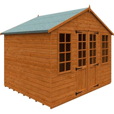 8 x 10 Feet Summerhouse 12mm Shed - Solid Wood/Softwood/Pine - L235 x W295 x H257.7 cm - Burnt Orange