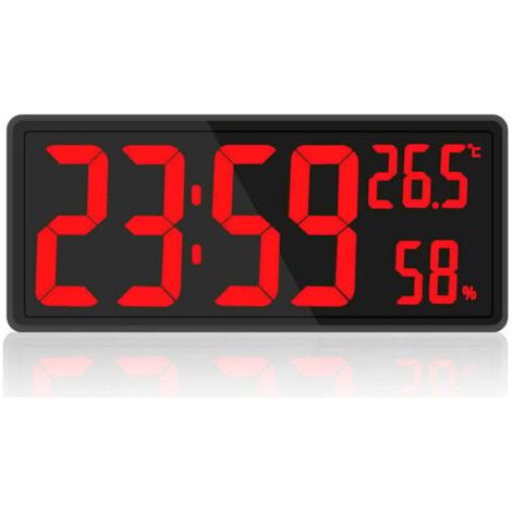 BARKBUSTERSHorloge numérique grand écran, grande horloge murale numérique avec température et humidité, horloge murale numérique avec chiffres LED