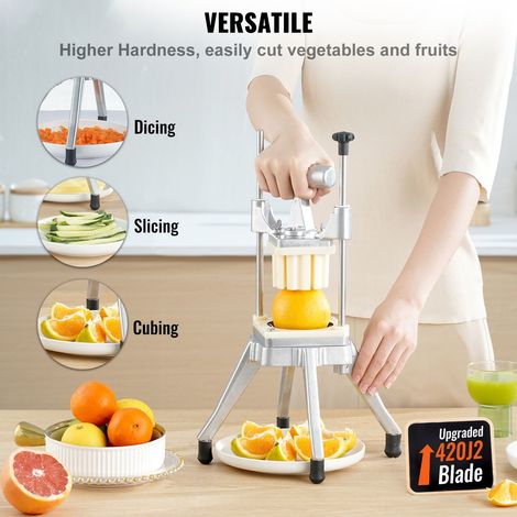 Coupe-légumes fruits pro en acier inox et alu, découpe frites 4 lames 1/4" 3/8" 1/2" et 6 quartiers, éminceur coupe-dés avec bac, robuste pour pomme terre tomate oignon champignon (1/5)