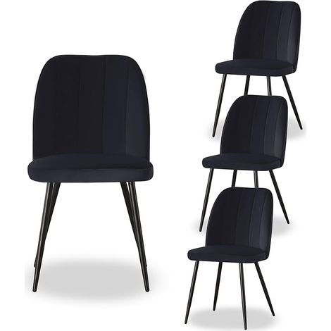 AINPECCA 4X Dining Chairs Padded Seat Metal Leg Kitchen Chair Home Office Room Black