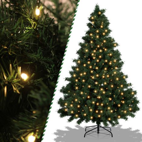 Randaco Sapin de Noël Aiguilles de Pin de Noël avec support extérieur flocage 210cm avec LED blanc chaud (1/4)