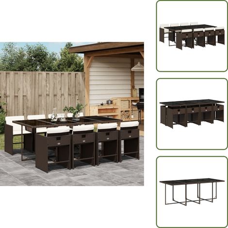 The Living Store 9-tlg. Garten-Essgruppe mit Kissen Braun Poly Rattan - Essgruppe (1/5)