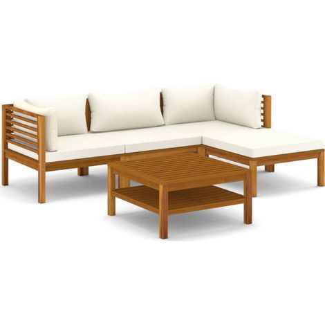 Mobili da giardino mobili da esterno Set di mobili da 5 pezzi con cuscino color crema in legno massello di acacia 020016293